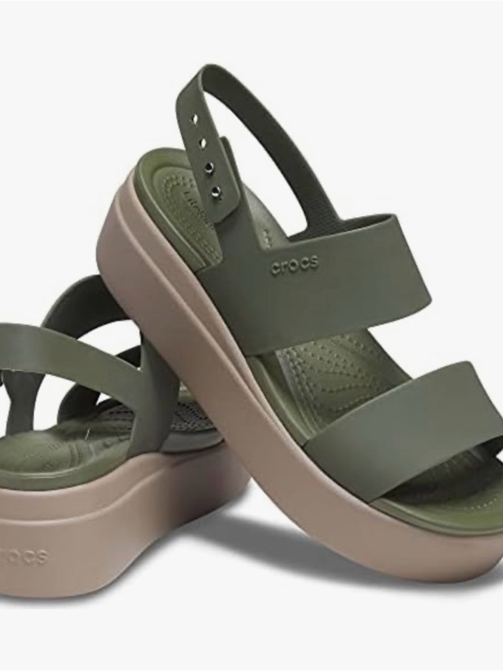 CROCS Olive Green Double-Strap Sandals with cream Platform